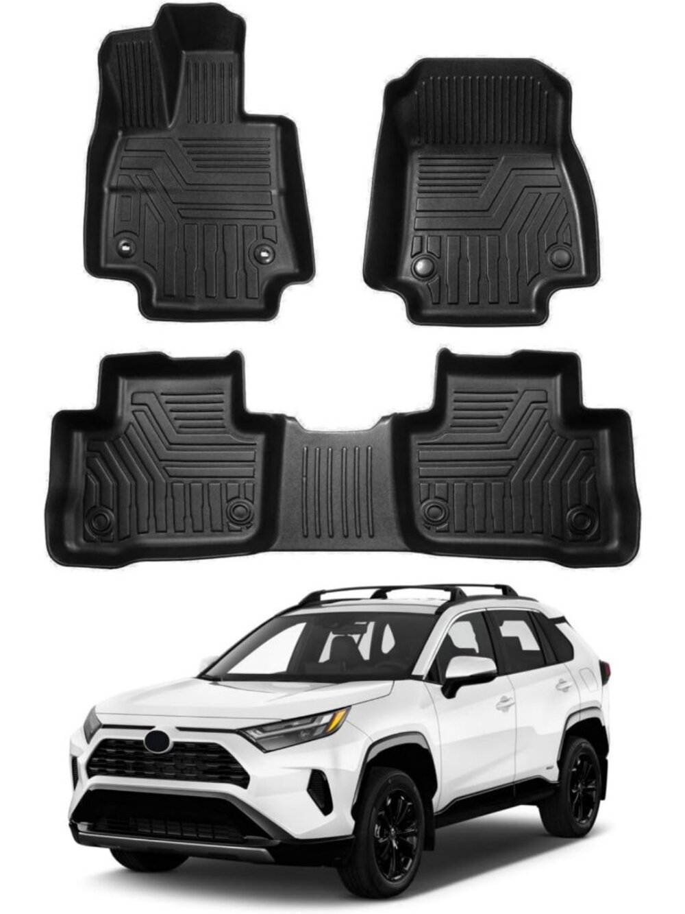 All-Weather Heavy-Duty Floor Mats for 2019-2025 Toyota RAV4 - 3D TPO Liners
